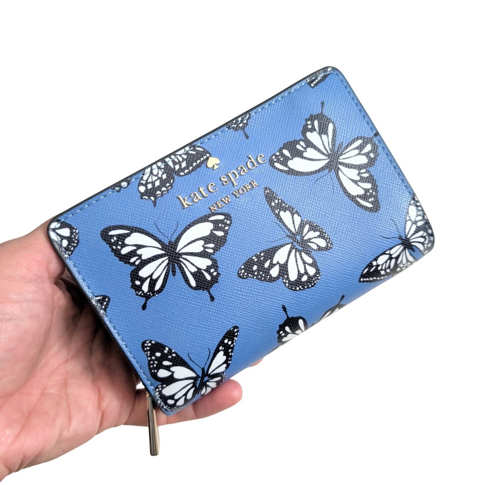 Kate Spade New York Blue Butterfly Saffiano Leather Medium Bifold Wallet NWOT